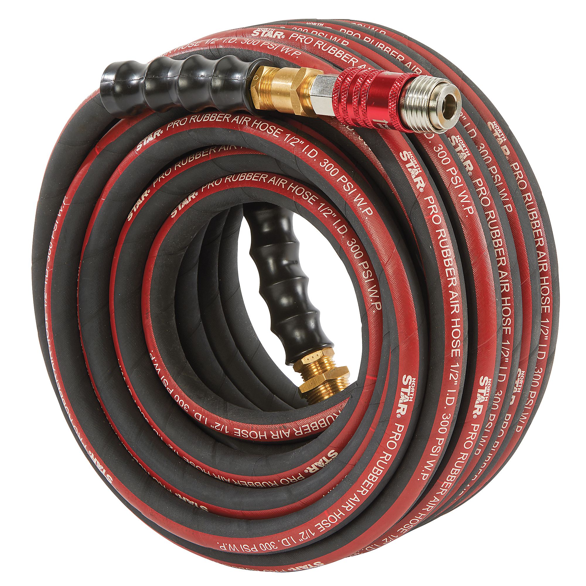 NorthStar 1/2in. x 50ft. Pro-Grade Wrapped Rubber Air Hose with 5-in-1 Coupler, 300 PSI